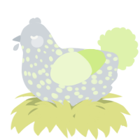 A mist and apple chicken with a speckle pattern