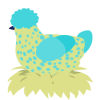 A lemon and aqua chicken with a speckle pattern