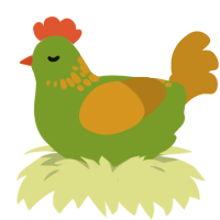 corn flakes, a chartreuse and ochre chicken with a neck-speckle pattern
