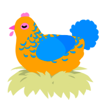 A ochre and sapphire chicken with a half-lace pattern