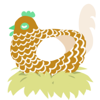 A ochre and cream chicken with a lace pattern