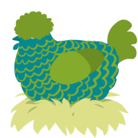 A teal and chartreuse chicken with a lace pattern