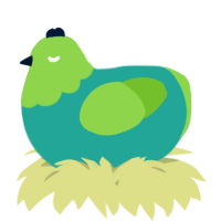 A turquoise and grass chicken with a head pattern