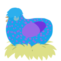 A sky and blurple chicken with a speckle pattern
