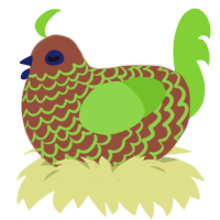 Friendshape, a russet and grass chicken with a lace pattern