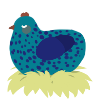 A sea and navy chicken with a speckle pattern