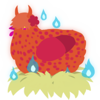 A vermilion and crimson chicken with a speckle pattern