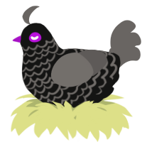 A black and grey chicken with a lace pattern