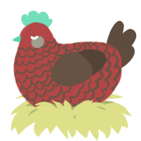 A red and bark chicken with a lace pattern