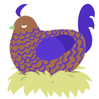 A brown and indigo chicken with a lace pattern