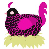 A black and fuchsia chicken with a lace pattern