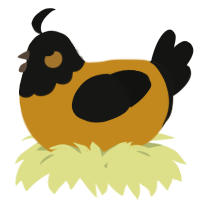 A ochre and black chicken with a head pattern