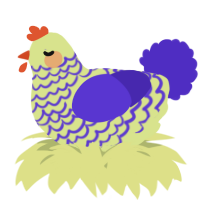 A lemon and indigo chicken with a lace pattern