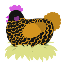 A black and ochre chicken with a lace pattern