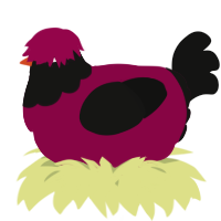 A maroon and black chicken with a head pattern