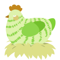 Salsa Verde, a apple and grass chicken with a bar pattern