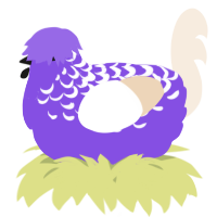 A blurple and cream chicken with a half-lace pattern