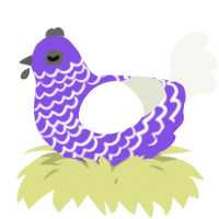 A blurple and white chicken with a lace pattern