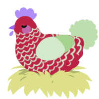 A crimson and gluppy chicken with a lace pattern
