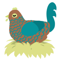 A brown and teal chicken with a lace pattern