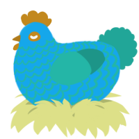 A sky and turquoise chicken with a lace pattern