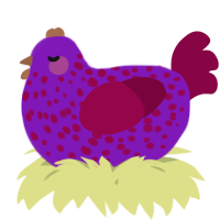 A violet and maroon chicken with a speckle pattern