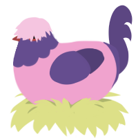 Lavender, a pink and overcast chicken with a head pattern