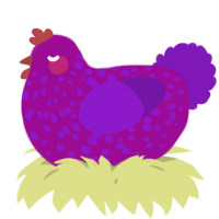 A plum and violet chicken with a speckle pattern
