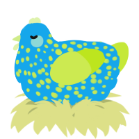 A sky and lime chicken with a speckle pattern
