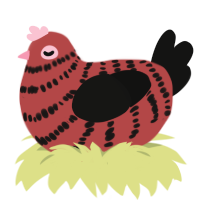 Barbecue Sauce, a red and black chicken with a bar pattern
