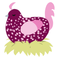 A wine and pink chicken with a speckle pattern