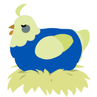 A ultramarine and lemon chicken with a head pattern