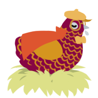 A maroon and ochre chicken with a lace pattern