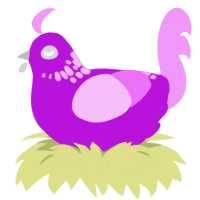 A amethyst and lavender chicken with a neck-speckle pattern