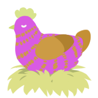 A orchid and gold chicken with a bar pattern