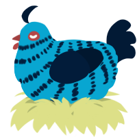 A cerulean and tumblr chicken with a bar pattern