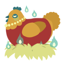 A crimson and ochre chicken with a head pattern