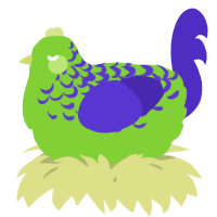 A grass and indigo chicken with a half-lace pattern