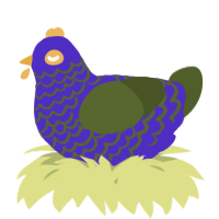 A indigo and olive chicken with a lace pattern