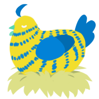 A yellow and sapphire chicken with a bar pattern