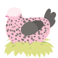 A rose and grey chicken with a speckle pattern