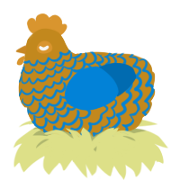 A ochre and sapphire chicken with a lace pattern