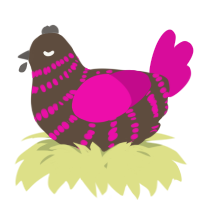 A bark and fuchsia chicken with a bar pattern