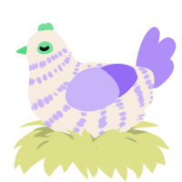 Spring, a cream and lilac chicken with a bar pattern