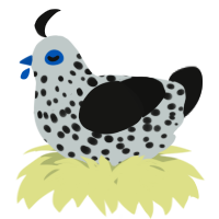 A silver and black chicken with a speckle pattern