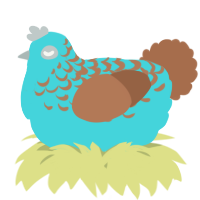 A aqua and brown chicken with a half-lace pattern