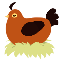 jack-o-lantern, a vermilion and black chicken