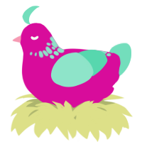 A fuchsia and mint chicken with a neck-speckle pattern