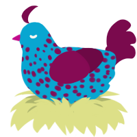 A cerulean and wine chicken with a speckle pattern