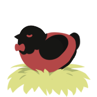 red, a red and black chicken with a head pattern